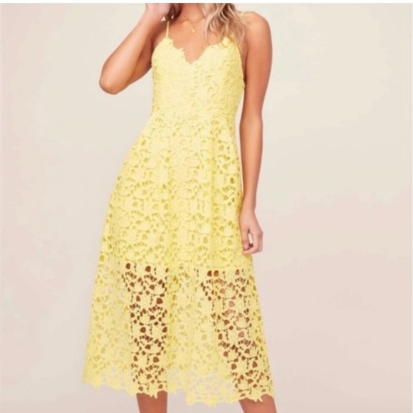 Astr Yellow Lace Midi Dress - Picture 1 of 7